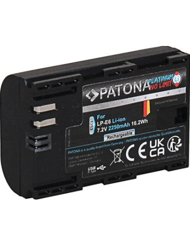 PATONA PLATINUM BATTERY WITH USB-C INPUT F. CANON LP-E6 LPE6 EOS 60D 70D 5D 6D 7D MARK III