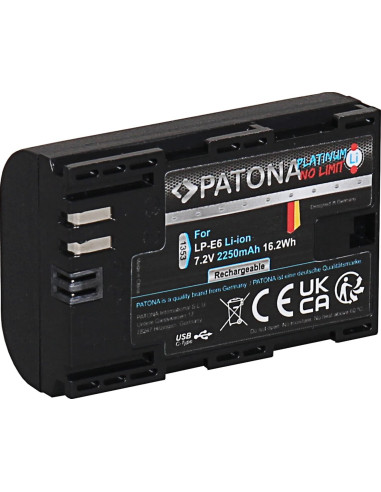 PATONA PLATINUM BATTERY WITH USB-C INPUT F. CANON LP-E6 LPE6 EOS 60D 70D 5D 6D 7D MARK III