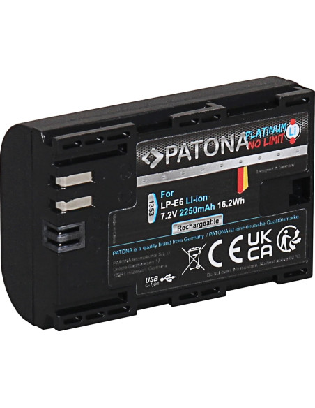 PATONA PLATINUM BATTERY WITH USB-C INPUT F. CANON LP-E6 LPE6 EOS 60D 70D 5D 6D 7D MARK III