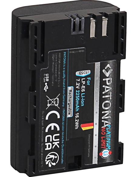PATONA PLATINUM BATTERY WITH USB-C INPUT F. CANON LP-E6 LPE6 EOS 60D 70D 5D 6D 7D MARK III