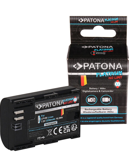 PATONA PLATINUM BATTERY WITH USB-C INPUT F. CANON LP-E6 LPE6 EOS 60D 70D 5D 6D 7D MARK III