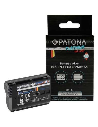 PATONA PLATINUM BATTERY WITH USB-C INPUT FOR NIKON 1 V1 EN-EL15 EN-EL15B EN-EL15C ENEL 15 D7000 D800 D600 Z6 Z7