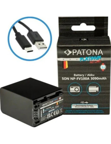 Batteria Platinum con Input USB-C per Sony NP-FV100