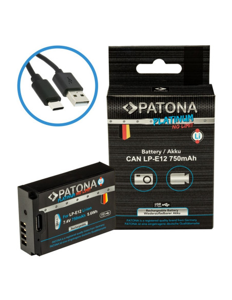 PATONA PLATINUM BATTERY WITH USB-C INPUT FOR CANON LP-E12 EOS 100D EOS-M50 EOS-100D