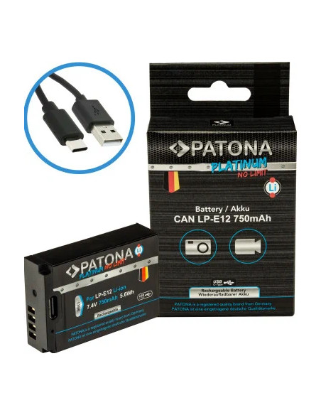 PATONA PLATINUM BATTERY WITH USB-C INPUT FOR CANON LP-E12 EOS 100D EOS-M50 EOS-100D