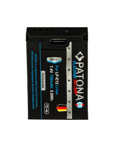 PATONA PLATINUM BATTERY WITH USB-C INPUT FOR CANON LP-E12 EOS 100D EOS-M50 EOS-100D