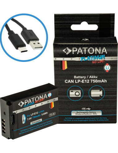 PATONA PLATINUM BATTERY WITH USB-C INPUT FOR CANON LP-E12 EOS 100D EOS-M50 EOS-100D