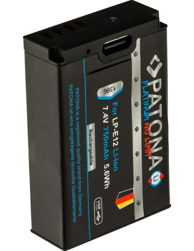 PATONA PLATINUM BATTERY WITH USB-C INPUT FOR CANON LP-E12 EOS 100D EOS-M50 EOS-100D