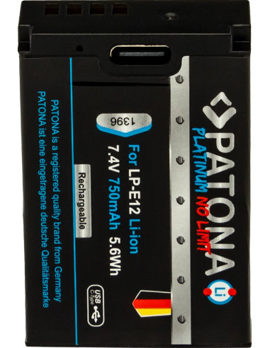PATONA PLATINUM BATTERY WITH USB-C INPUT FOR CANON LP-E12 EOS 100D EOS-M50 EOS-100D