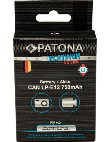 PATONA PLATINUM BATTERY WITH USB-C INPUT FOR CANON LP-E12 EOS 100D EOS-M50 EOS-100D