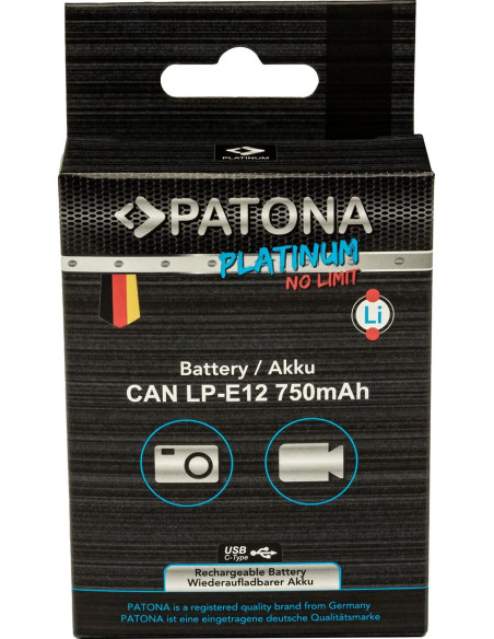 PATONA PLATINUM BATTERY WITH USB-C INPUT FOR CANON LP-E12 EOS 100D EOS-M50 EOS-100D