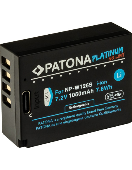 PATONA PLATINUM BATTERY WITH USB-C INPUT FOR FUJI NP-W126S FUJIFILM X-H1 FUJIFILM X-PRO3 FUJIFILM X-T100