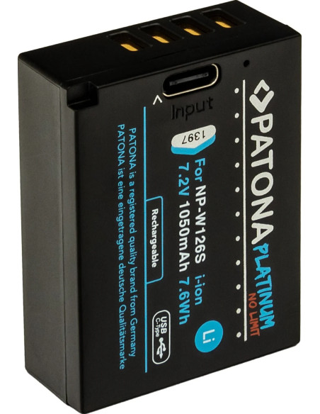 PATONA PLATINUM BATTERY WITH USB-C INPUT FOR FUJI NP-W126S FUJIFILM X-H1 FUJIFILM X-PRO3 FUJIFILM X-T100