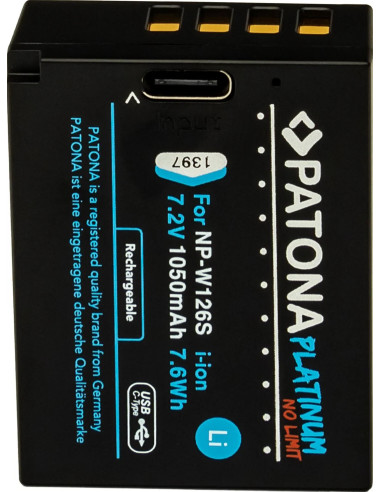 PATONA PLATINUM BATTERY WITH USB-C INPUT FOR FUJI NP-W126S FUJIFILM X-H1 FUJIFILM X-PRO3 FUJIFILM X-T100