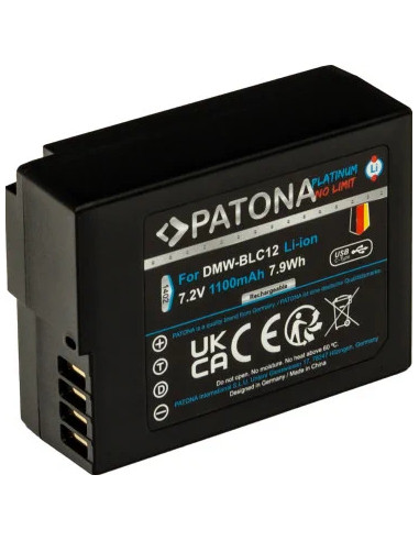 PATONA PLATINUM BATTERY WITH USB-C INPUT FOR PANASONIC DMW-BLC12 FZ2000 FZ300 GX8 G81 GH2