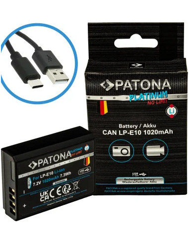 PATONA PLATINUM BATTERY WITH USB-C INPUT FOR CANON LP-E10 LPE10 EOS1100D EOS 1100D