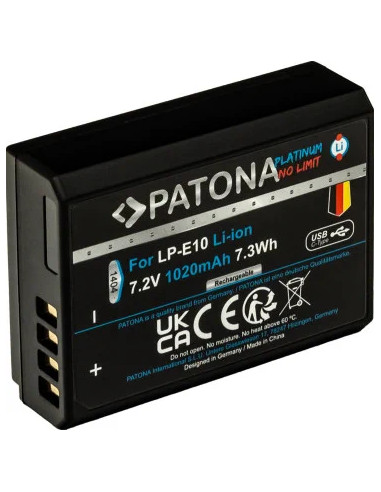 PATONA PLATINUM BATTERY WITH USB-C INPUT FOR CANON LP-E10 LPE10 EOS1100D EOS 1100D