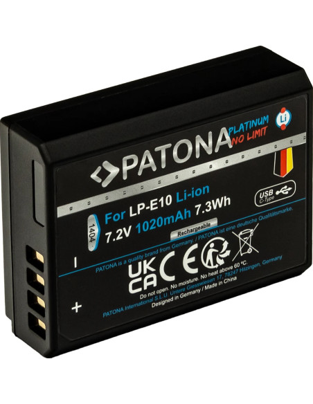 PATONA PLATINUM BATTERY WITH USB-C INPUT FOR CANON LP-E10 LPE10 EOS1100D EOS 1100D