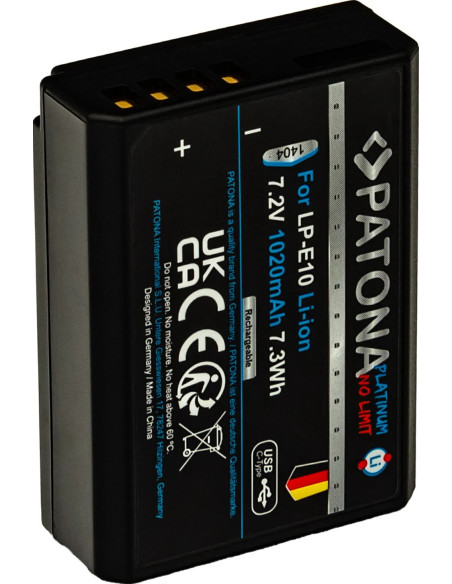 PATONA PLATINUM BATTERY WITH USB-C INPUT FOR CANON LP-E10 LPE10 EOS1100D EOS 1100D