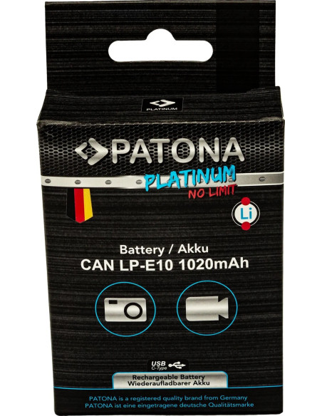 PATONA PLATINUM BATTERY WITH USB-C INPUT FOR CANON LP-E10 LPE10 EOS1100D EOS 1100D