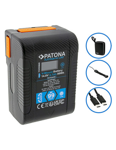 Platinum V-Mount Batteria BP-99W PD65 99Wh USB-C USB-A 2xD-Tap DC-out inclusa Custodia rigida