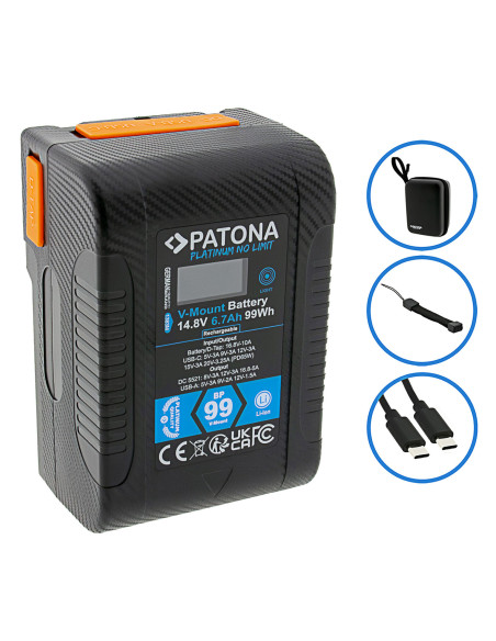 Platinum V-Mount Batteria BP-99W PD65 99Wh USB-C USB-A 2xD-Tap DC-out inclusa Custodia rigida