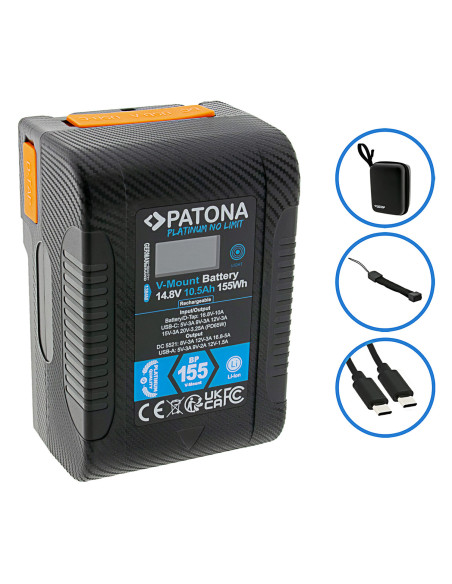 PATONA PLATINUM BATTERY V-MOUNT BP-155W PD65 155WH USB-C USB-A D-TAP DC-OUT HARDCASE