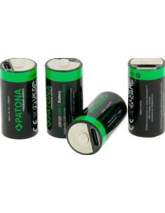 PATONA PREMIUM USB-C 4X CR123A RECHARGEABLE LITHIUM BATTERIES 2400MWH 3.0V RECHARGEABLE WITH 1 TO 2 USB-C CHARGING CABLE 2