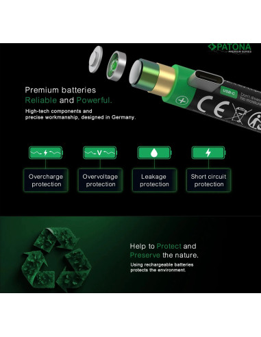 PREMIUM USB-C 4X CR123A RECHARGEABLE LITHIUM BATTERIES 2400MWH 3.0V RECHARGEABLE WITH 1 TO 2