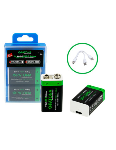 2x Batterie 9V Premium USB-C 3600mWh 1,5V