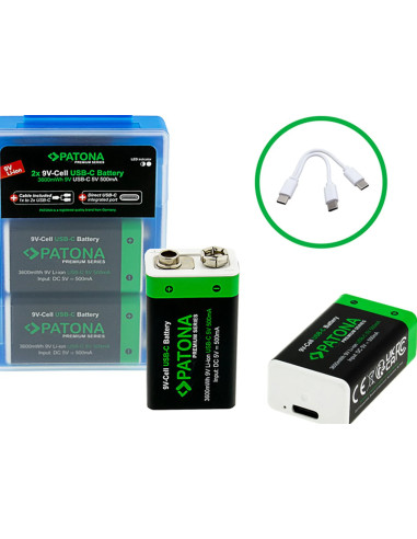 2x Batterie 9V Premium USB-C 3600mWh 1,5V