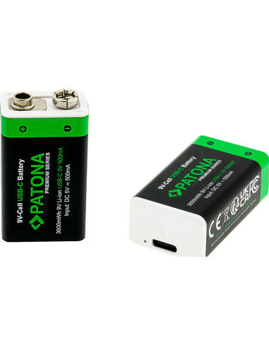 2x Batterie 9V Premium USB-C 3600mWh 1,5V