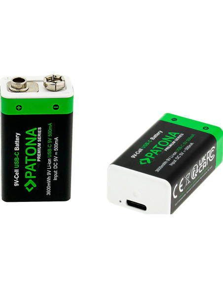 2x Batterie 9V Premium USB-C 3600mWh 1,5V