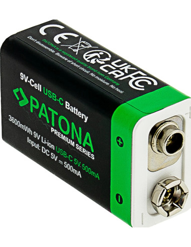 2x Batterie 9V Premium USB-C 3600mWh 1,5V