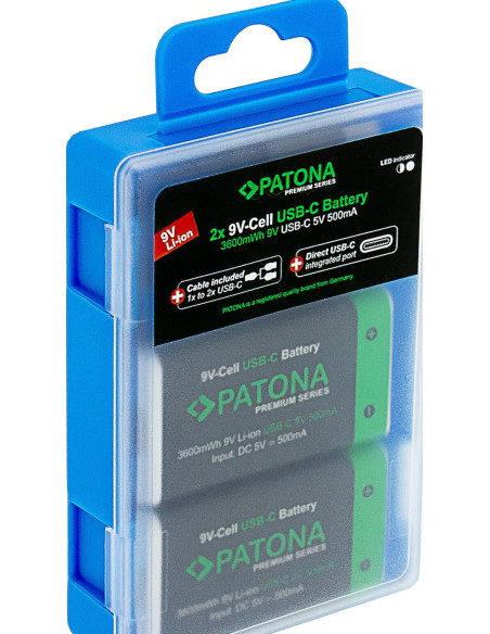 2x Batterie 9V Premium USB-C 3600mWh 1,5V