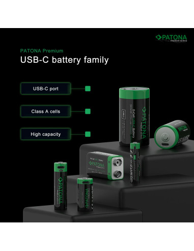 2x Batterie 9V Premium USB-C 3600mWh 1,5V