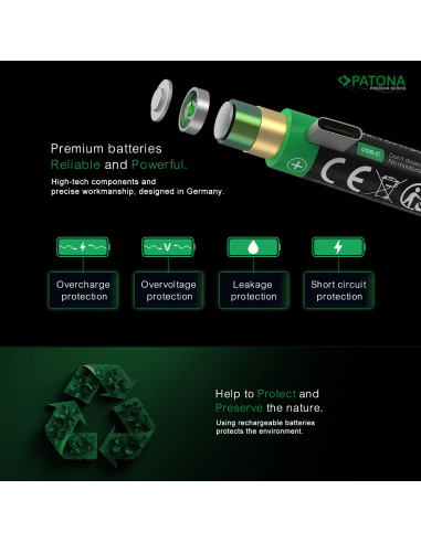 2x Batterie 9V Premium USB-C 3600mWh 1,5V