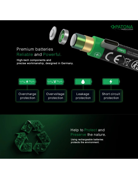 2x Batterie 9V Premium USB-C 3600mWh 1,5V