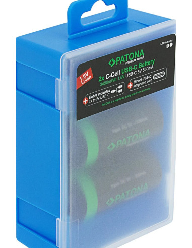 PATONA PREMIUM USB-C 2X LR14 BABY C BATTERIES LITHIUM 3450MWH 1.5V RECHARGEABLE WITH 1 TO 2 USB-C CHARGING CABLE