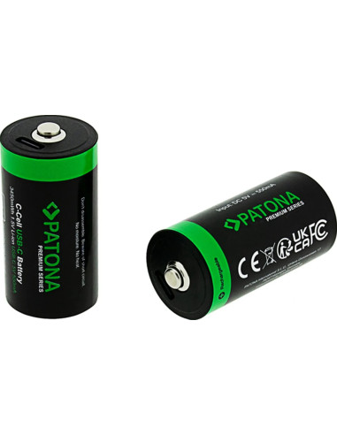 PATONA PREMIUM USB-C 2X LR14 BABY C BATTERIES LITHIUM 3450MWH 1.5V RECHARGEABLE WITH 1 TO 2 USB-C CHARGING CABLE