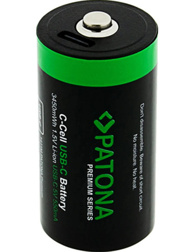 PATONA PREMIUM USB-C 2X LR14 BABY C BATTERIES LITHIUM 3450MWH 1.5V RECHARGEABLE WITH 1 TO 2 USB-C CHARGING CABLE