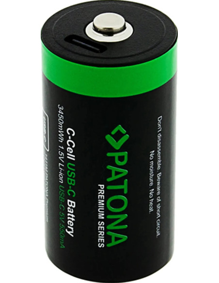 PATONA PREMIUM USB-C 2X LR14 BABY C BATTERIES LITHIUM 3450MWH 1.5V RECHARGEABLE WITH 1 TO 2 USB-C CHARGING CABLE