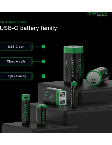 PATONA PREMIUM USB-C 2X LR14 BABY C BATTERIES LITHIUM 3450MWH 1.5V RECHARGEABLE WITH 1 TO 2 USB-C CHARGING CABLE