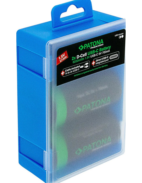 PREMIUM USB-C 2X LR20 MONO D BATTERIES LITHIUM 6000MWH 1.5V RECHARGEABLE WITH 1 TO 2 USB-C CH