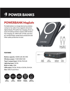 SWISS+GO  POWER BANK MAGSAFE 10200mAh FAST CHARGE USB-C WIRELESS LIGTNING