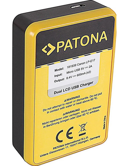 PATONA DUAL LCD USB CHARGER CANON LP-E17 EOS 750D 760D 8000D KISS X8I REBEL REBEL T6I