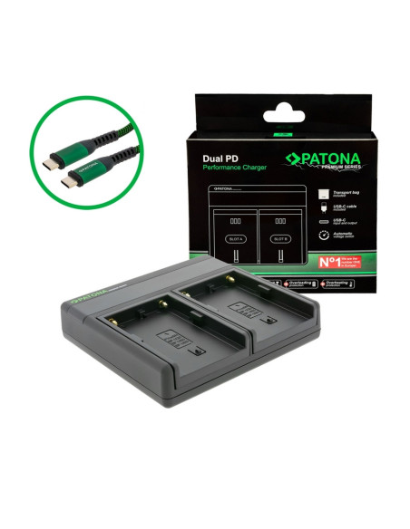 Carica Batterie Premium Dual PD Performance per Sony BP-U60 USB Ingresso/Uscita