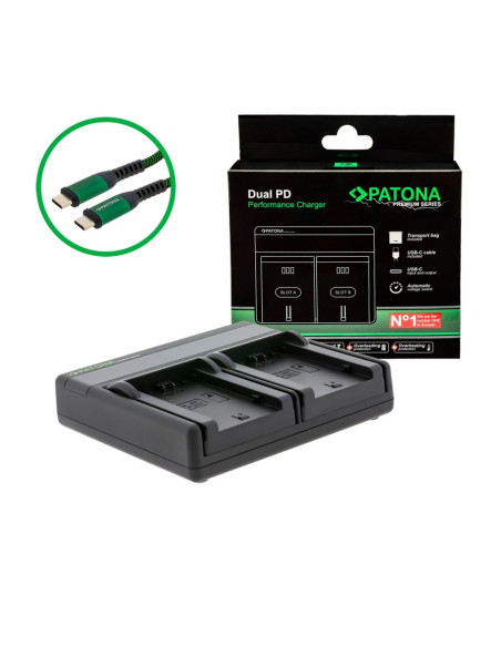 Caricabatteria Premium Dual PD Performance per Sony NP-FZ100 con ingresso / uscita USB-C