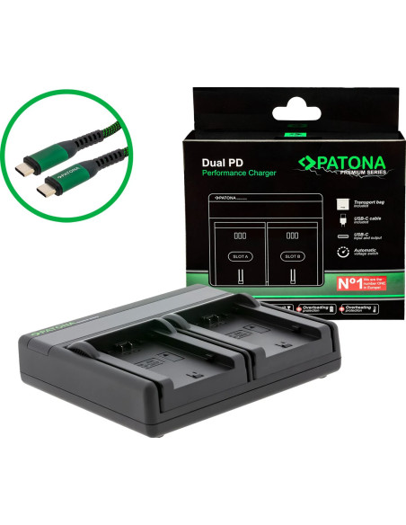 Caricabatteria Premium Dual PD Performance per Sony NP-FZ100 con ingresso / uscita USB-C