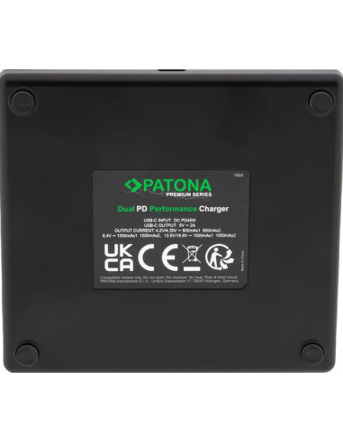 Caricabatteria Premium Dual PD Performance per Panasonic DMW-BLK22 con ingresso / uscita USB-C + cavo USB-C incluso